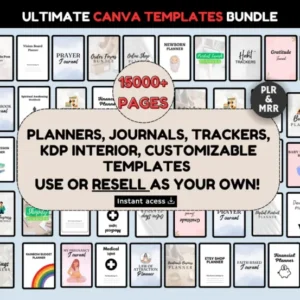15000+ Pages Canva Template Bundle, Canva PLR Templates, Planners, Journals, Trackers, Printable, Master Resell Rights, MRR PLR Products